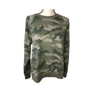 Camo Sweatshirt Womens Size M Tall Green Casual Round Neck Grunge Streetwear Top